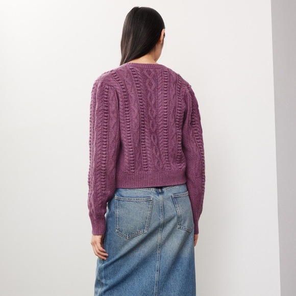 NWT Polo Ralph Lauren Cable Bubble Knit Cardigan XL Purple Wool Alpaca Fisherman - Picture 2 of 11